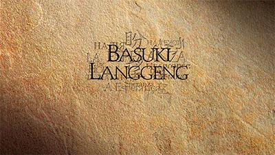 Text "Basuki Langgeng" on a textured brown stone background.
