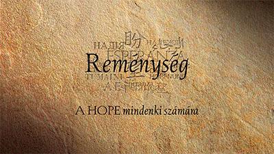 Text "Reményseg" and "A HOPE mindenki számára" on a textured brown background.